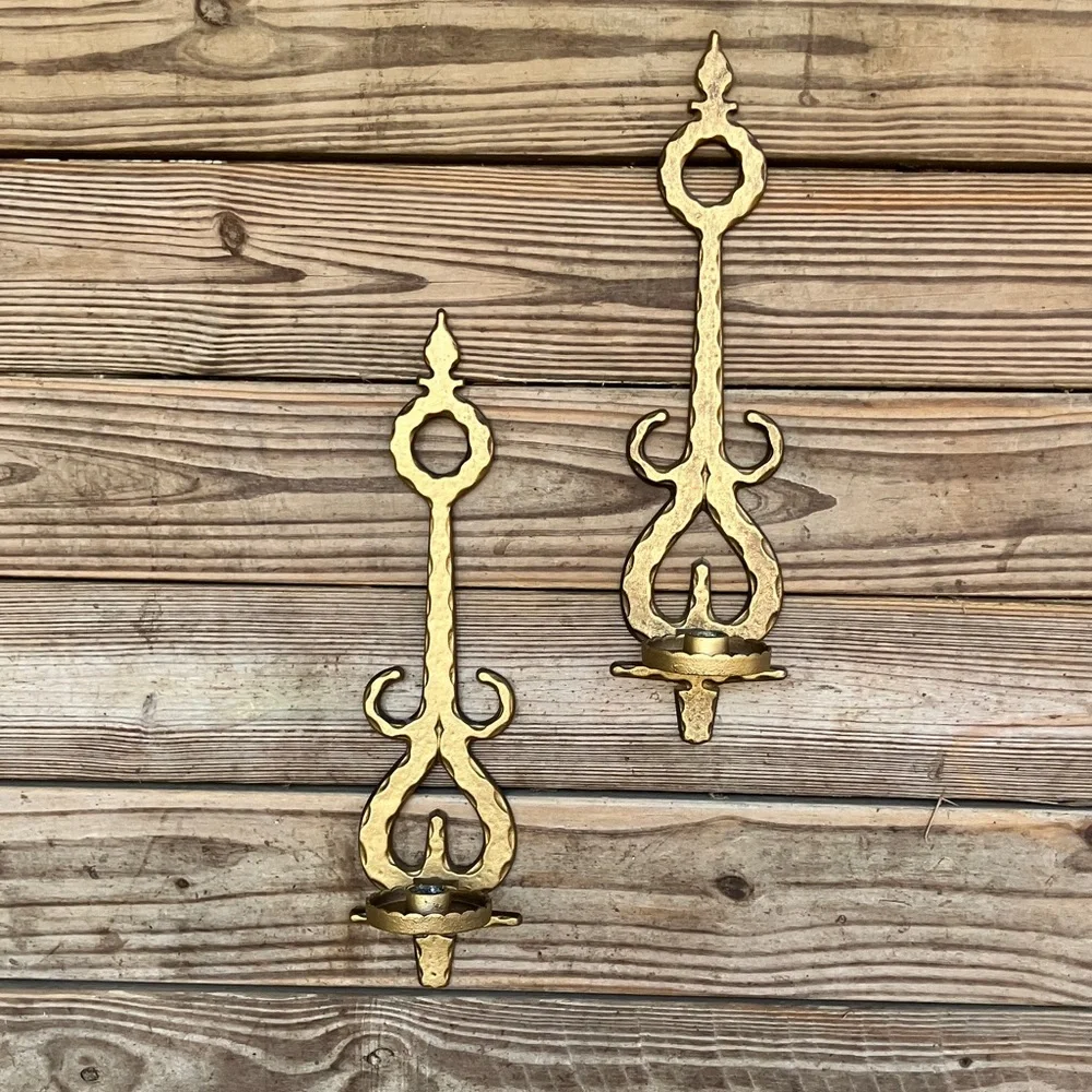 Vintage HomCo Brutalist Castlecore Gold Wall Candle Holders GothicFarmhouse Meta